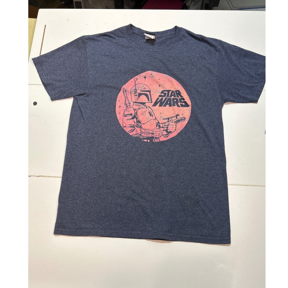 Star Wars Boba Fett Graphic‎ T-Shirt Mens Medium Heather Navy Cotton Blend